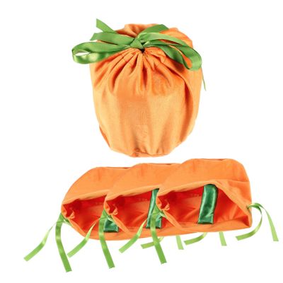 Healvian 4-Pack Halloween Pumpkin Drawstring Candy Bags, Reusable Orange Velvet Gift Bags for Party Favors