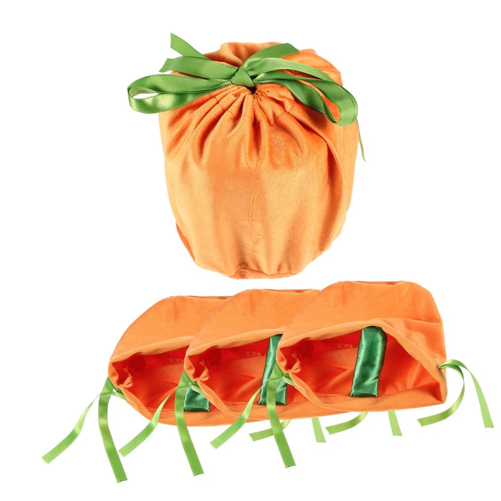 Healvian 4-Pack Halloween Pumpkin Drawstring Candy Bags, Reusable Orange Velvet Gift Bags for Party Favors