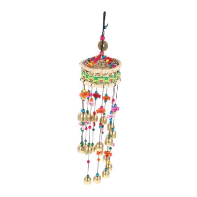 HEMOTON Ethnic Copper Wind Chime with Creative Embroidery for Garden, Balcony, and Window Decor