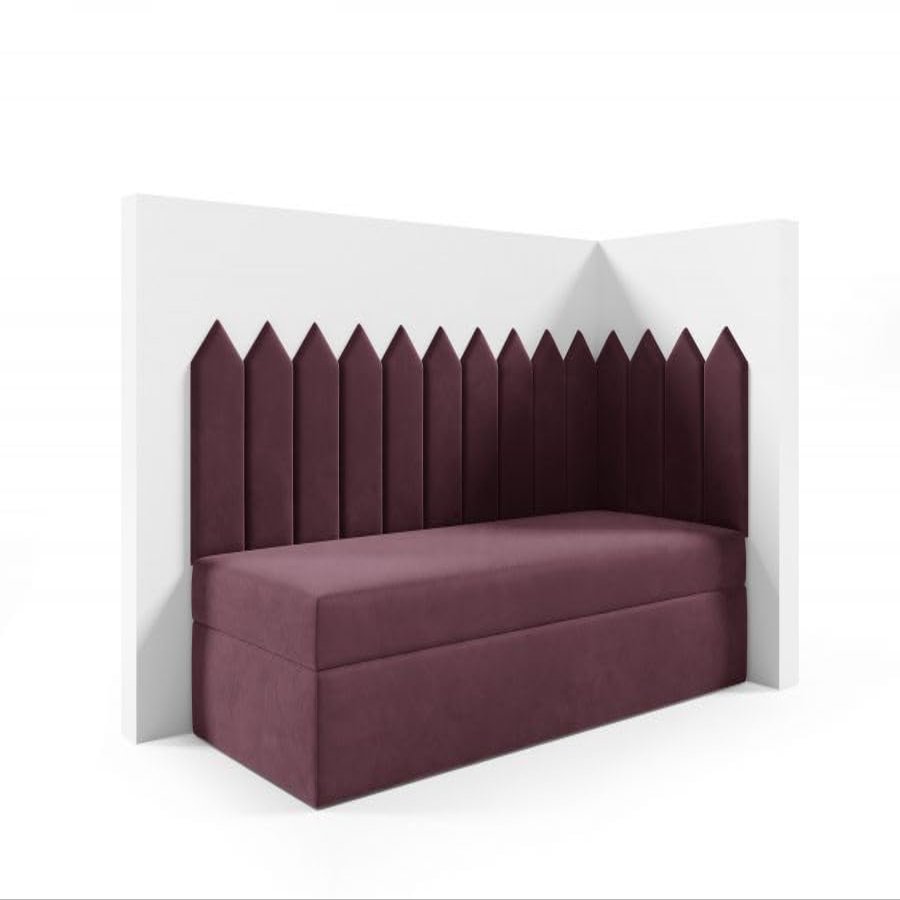 LIKMA Kids' Bed 70 x 200 cm, Dark Purple Upholstered Bed with Storage, Headboard and Velvet Fabric