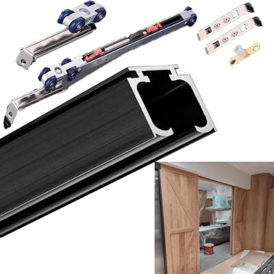 Generic Sliding Door Set, Soft-Close Track Hardware, Black, 97.5 cm