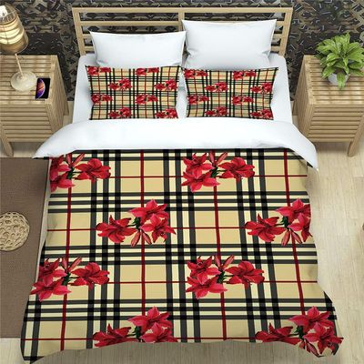 135 x 200 cm Red Floral Microfiber Duvet Cover Set, 3-Piece