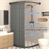 zenggp Shower Curtain Set with Curved Rod and Water-Blocking Strip, Blue + Silver view 2