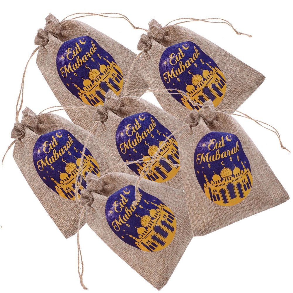 DEARMAMY 6-Piece Eid Mubarak Drawstring Gift Bags