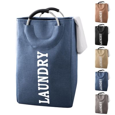 Trimming Shop Foldable Laundry Baskets with Handles, Waterproof, Self-Standing, 43 L, Navy Blue, 2-Pack
