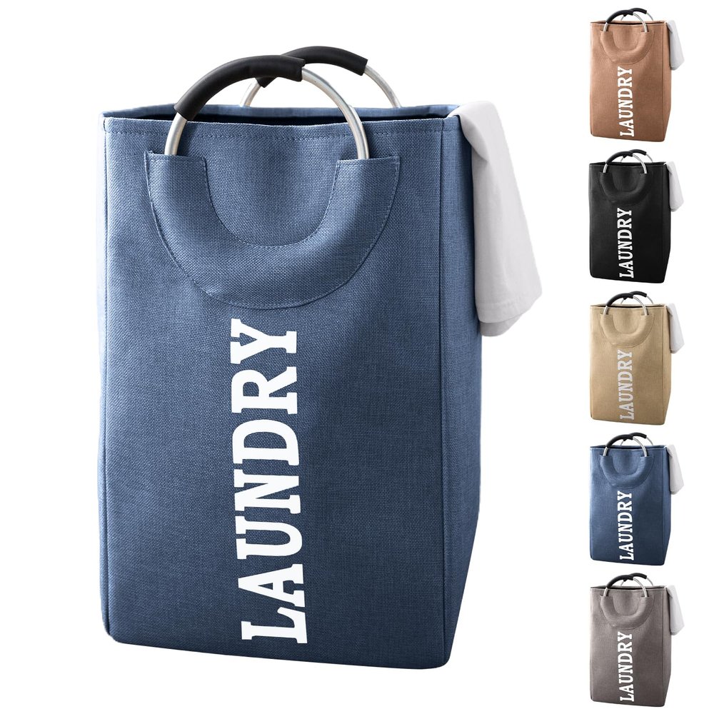 Trimming Shop Foldable Laundry Baskets with Handles, Waterproof, Self-Standing, 43 L, Navy Blue, 2-Pack