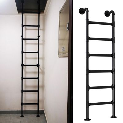 KHLMSRXJ Wall-Mounted Attic Ladder, 1.4 m / 1.5 m / 1.6 m / 210 cm / 2.3 m / 2.7 m, Escape Ladder for Basement Window Wells, Industrial Iron-Pipe Bunk Bed Ladder, Load Capacity