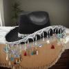 Bling Cowboy Hat for Women, Glitter Cowgirl Party Costume Hat with Five-Point Star Tassels view 3