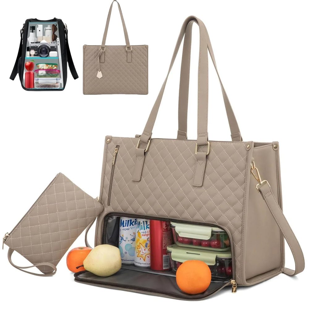 Women's 2-in-1 Lunch Tote with Insulated Lunch Compartment, Laptop Sleeve (Style A)