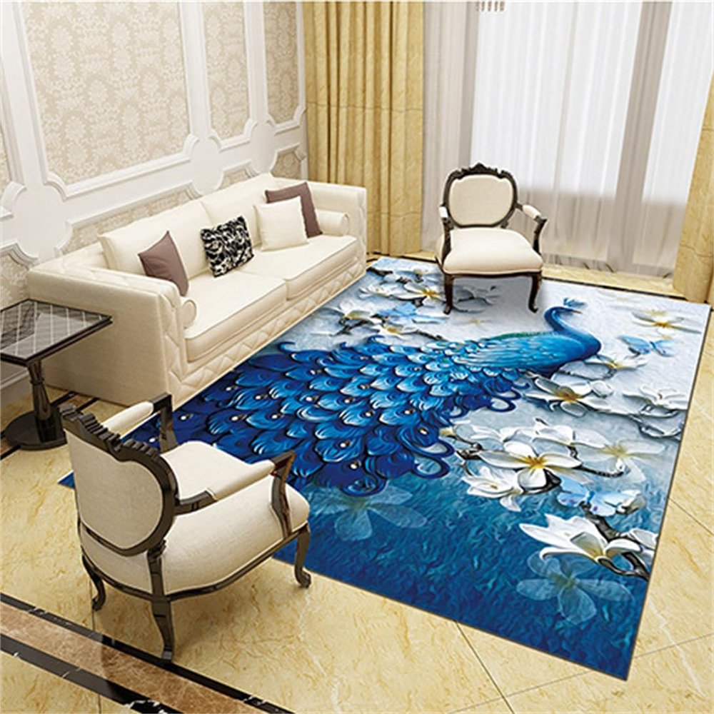 RUGMRZ 50 x 80 cm Blue Peacock Pattern Runner Rug for Entryway, Anti-Slip