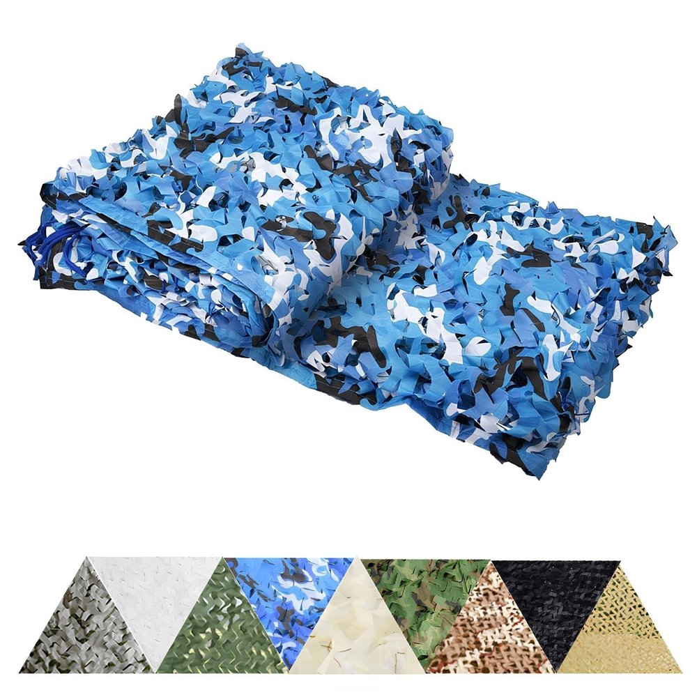 PQPQLI Lightweight Camouflage Net 3.0 m x 3.0 m, Portable Camo Net for Camping, Birdwatching & Wildlife Photography (Blue, 7 x 8.0 m)