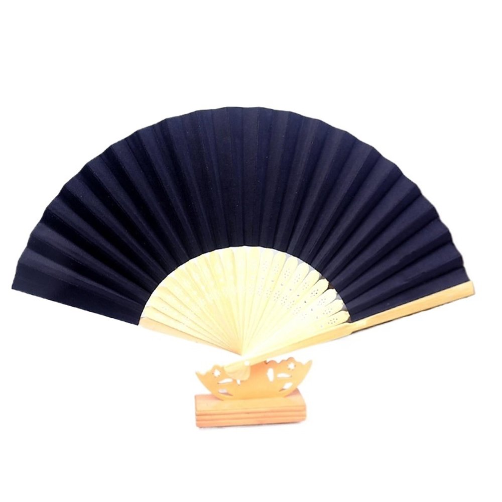 HEUchuan Paper and Bamboo Folding Hand Fans, Black, 3-Pack