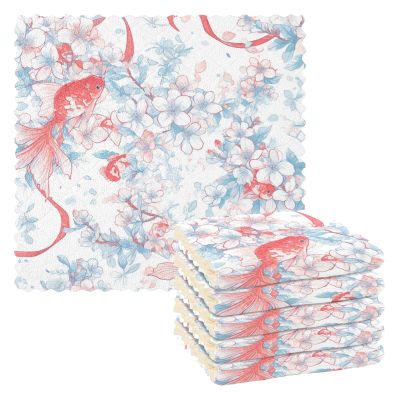Amooorous Lovely Wind Cherry Blossom Goldfish Terry Dish Towels, Thanksgiving, 27.9 x 27.9 cm, 6-Piece Set
