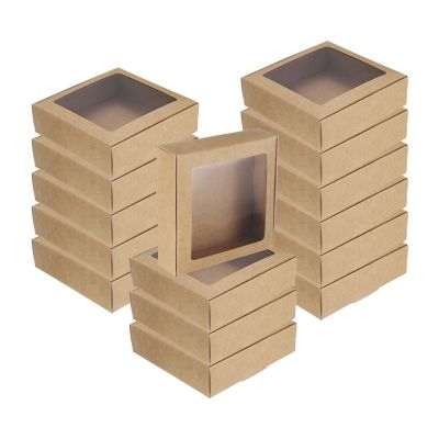 QUARKZMAN 30 Kraft Soap Boxes, 4.1 x 4.1 x 1.2 in, Mini Boxes with Clear Window, Brown