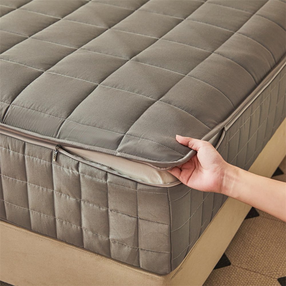 Zippered Mattress Cover 130/140 x 190/200 cm, Adjustable Mattress Protector, Gray