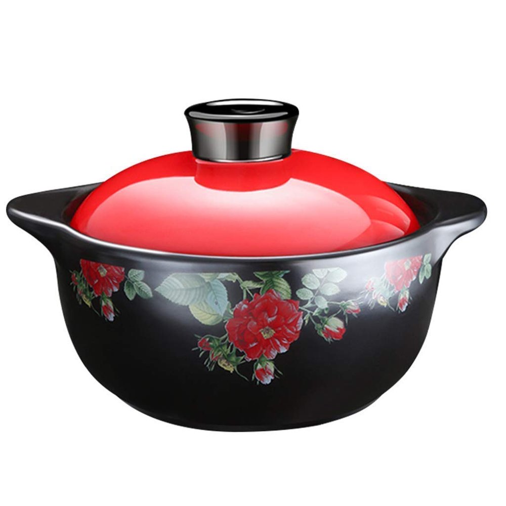 SUNMME 2.5 L Ceramic Soup Pot with Lid, Nonstick, Round, Flower