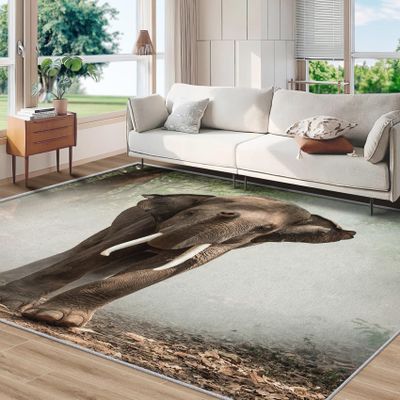 Generic African Elephant Rug for Living Room or Bedroom, Jungle Wildlife Design, 240 x 340 cm, Washable, Non-Slip, Low-Pile