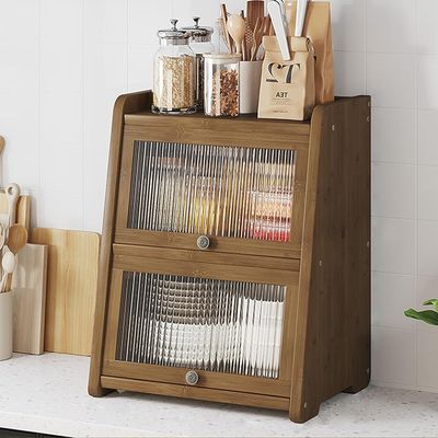 RCJCQSR Bamboo Bread Box with Double Doors and Acrylic Panels