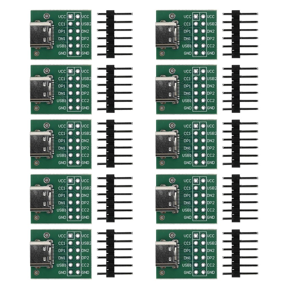 10-Pack USB Type-C to DIP Adapter Boards, 2.54 mm, 12-Pin Female Socket