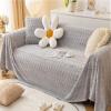 Skcess Gray Plush Sofa Cover with Leaf Pattern, Solid Color, 3-Seater (180 x 280 cm) view 2