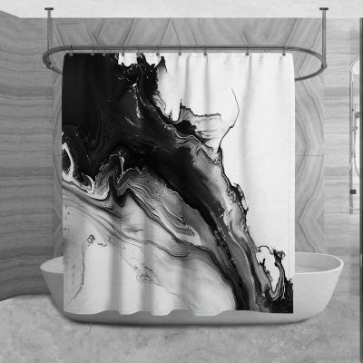 IXEHOH Black and White Abstract Watercolor Shower Curtain, 180 x 248 cm