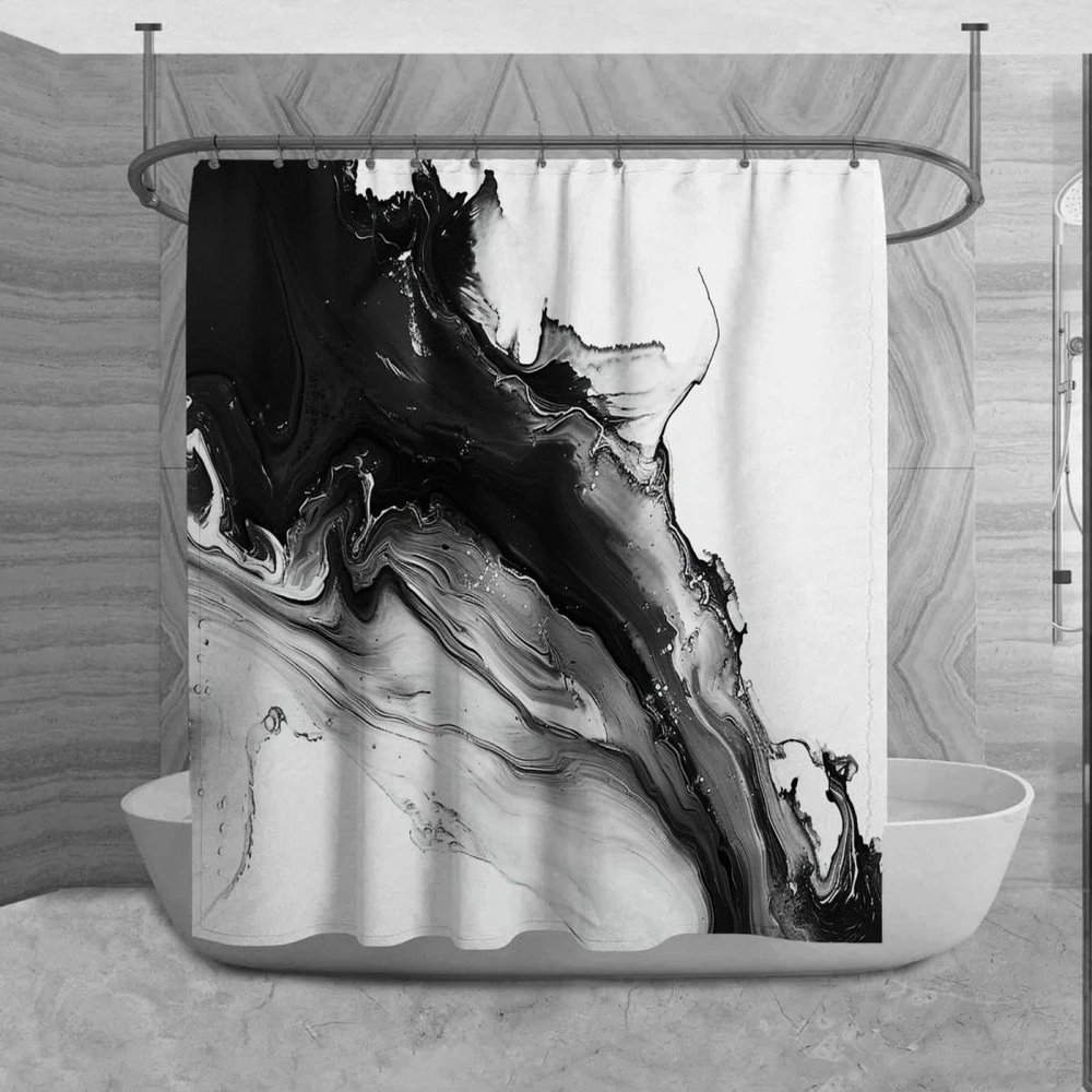 IXEHOH Black and White Abstract Watercolor Shower Curtain, 180 x 248 cm