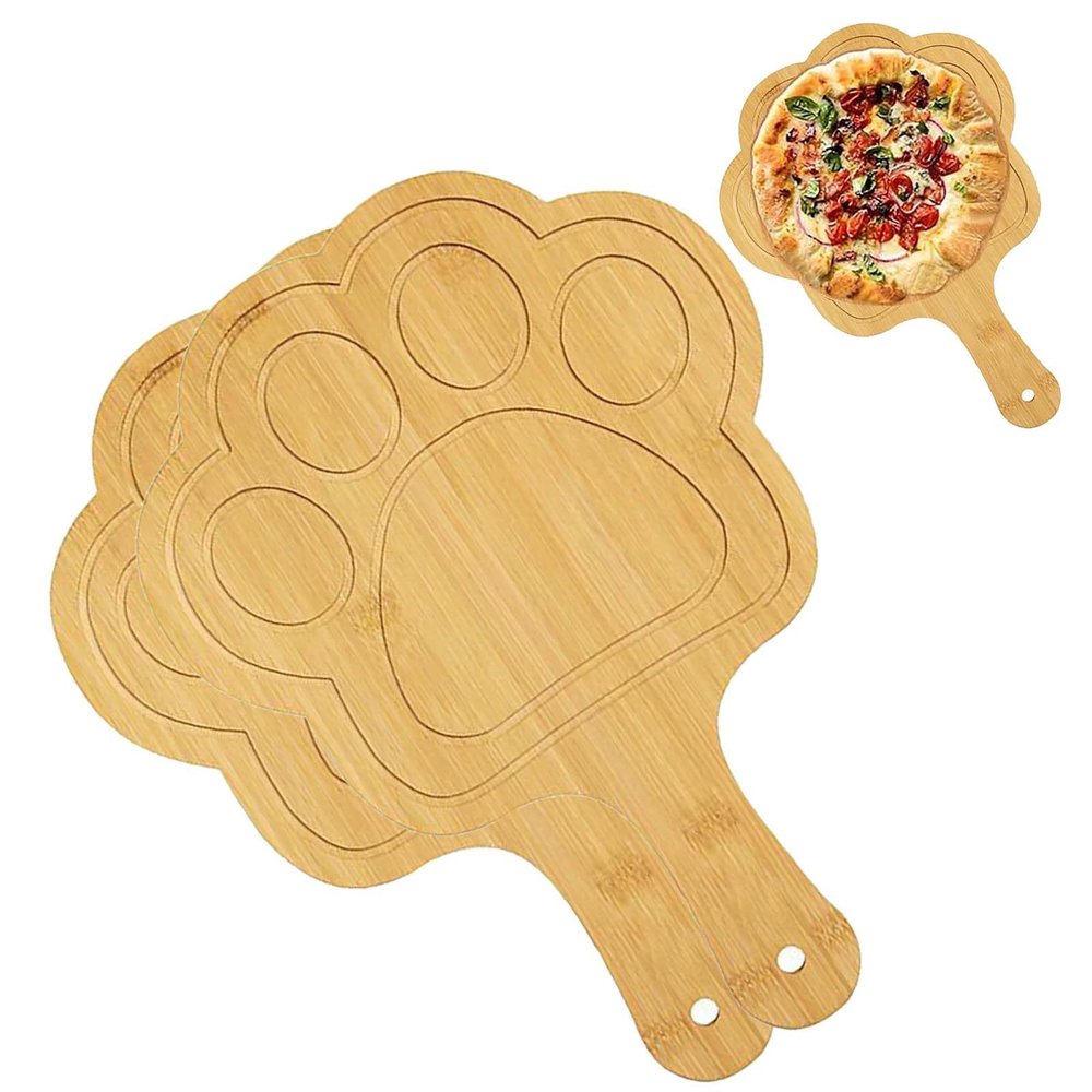 Bamboo Pizza Board, 8-Inch Chubby Cat Paws, 2-Pack