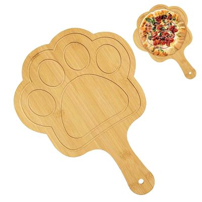 Round Pizza Serving Board with Food-Safe Surface, Lightweight, Grooved Guides (10-Inch Chubby Cat Paws)