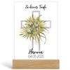 Kiddle-Design Personalized Baptism Gift with Cross, Acrylic Sign 20 x 13 cm with Wooden Base, Gift for Baby Boys & Girls view 1