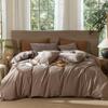 MooMee Wavy Striped Duvet Cover Set, 100% Washed Cotton, Linen-Like Texture, Brown, Cal King 264.2 x 248.9 cm view 1