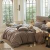 MooMee Wavy Striped Duvet Cover Set, 100% Washed Cotton, Linen-Like Texture, Brown, Cal King 264.2 x 248.9 cm view 2