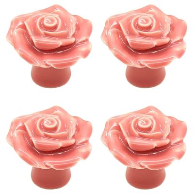 4-Piece Pink Rose Ceramic Cabinet Knobs