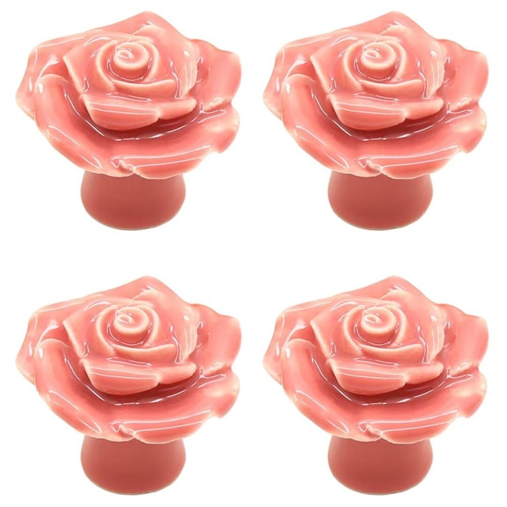 4-Piece Pink Rose Ceramic Cabinet Knobs