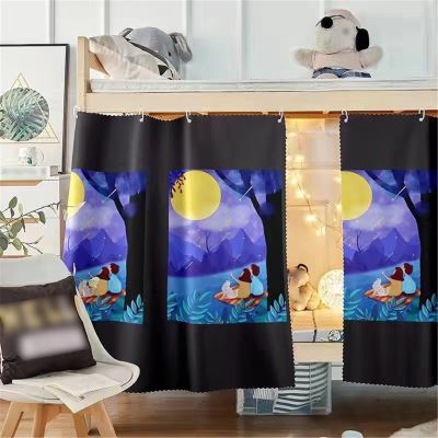 HAJHI Student Bunk Bed Curtain, Polyester Printed Blackout Privacy Curtain for 2 m Single Bed (2 Curtains + Top, 1.5 m, Moon B)