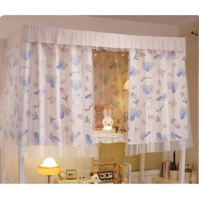 HAJHI Loft Bed Curtain, Polyester Mesh, 1.9 m Single Bed, Blackout and Dust-Resistant, Curtain*3, 1.35 m, Flower A