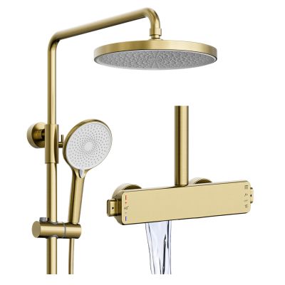 Gold Shower System with Thermostat, 3-Function Set