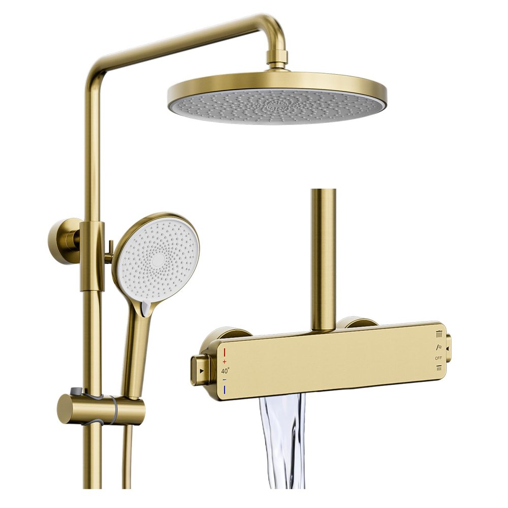 Gold Shower System with Thermostat, 3-Function Set