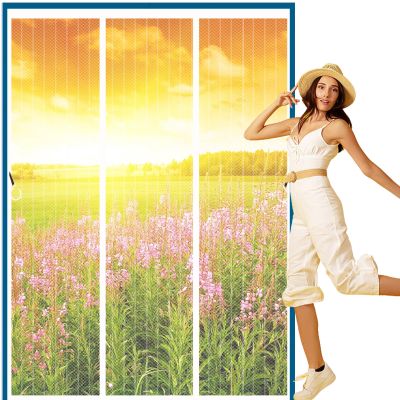 BKPH Magnetic Screen Door Curtain, Double Opening, White, 210 x 230 cm