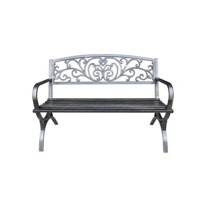 Patio Garden Bench with Cast-Iron Backrest, Floral Pattern, Color B