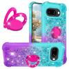 Ysnzaq Glitter Case for Google Pixel 9a with Ring Stand, Moving Quicksand Liquid Design, TPU, YBJB Green Purple view 1
