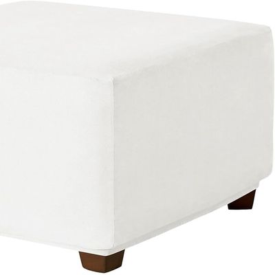 RTSFKFS Square Velvet Ottoman Cover, Stretch Footstool Slipcover, White, 30 in/75 cm