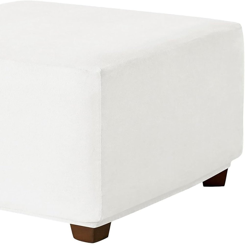 RTSFKFS Square Velvet Ottoman Cover, Stretch Footstool Slipcover, White, 30 in/75 cm