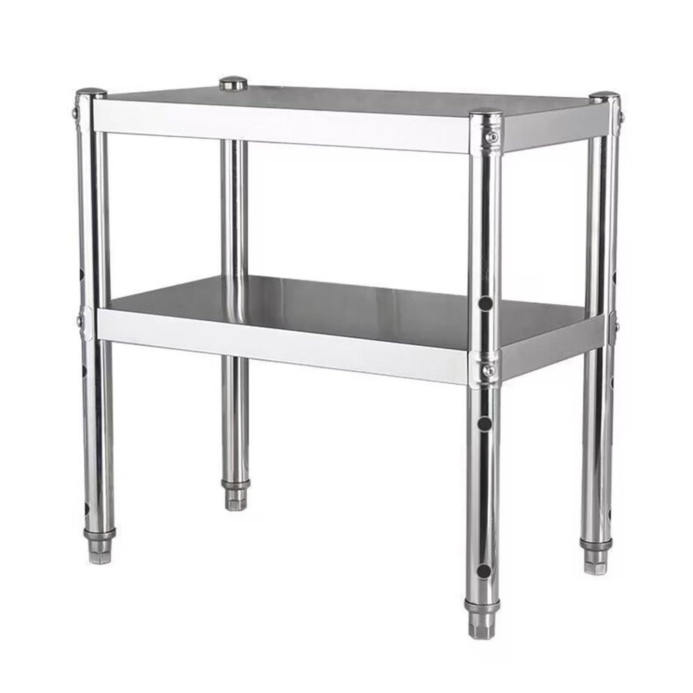SZITW Double Stainless Steel Workbench with Adjustable Shelves, 80 x 40 x 60 cm