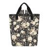 linqin Women's Large Lunch Backpack, Black with White Rose view 1