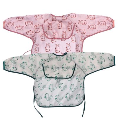 JOINPAYA 2-Pack Long-Sleeve Waterproof Baby Smocks with Rabbit and Squirrel Patterns