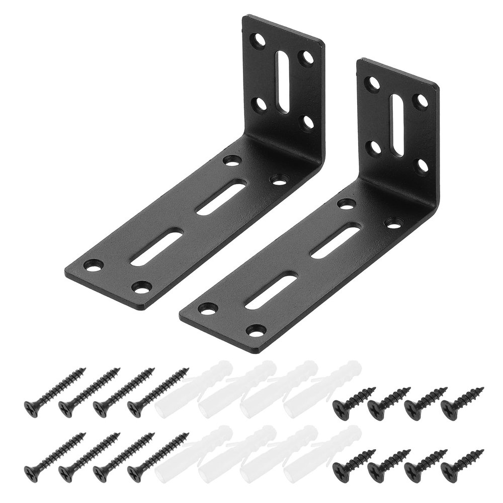 QUARKZMAN 2-Pack Adjustable L-Shaped Corner Brackets, Black, with Screws