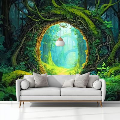 Fantasy Enchanted Forest Tree Gate Non-Woven Photo Wallpaper, 200 x 140 cm