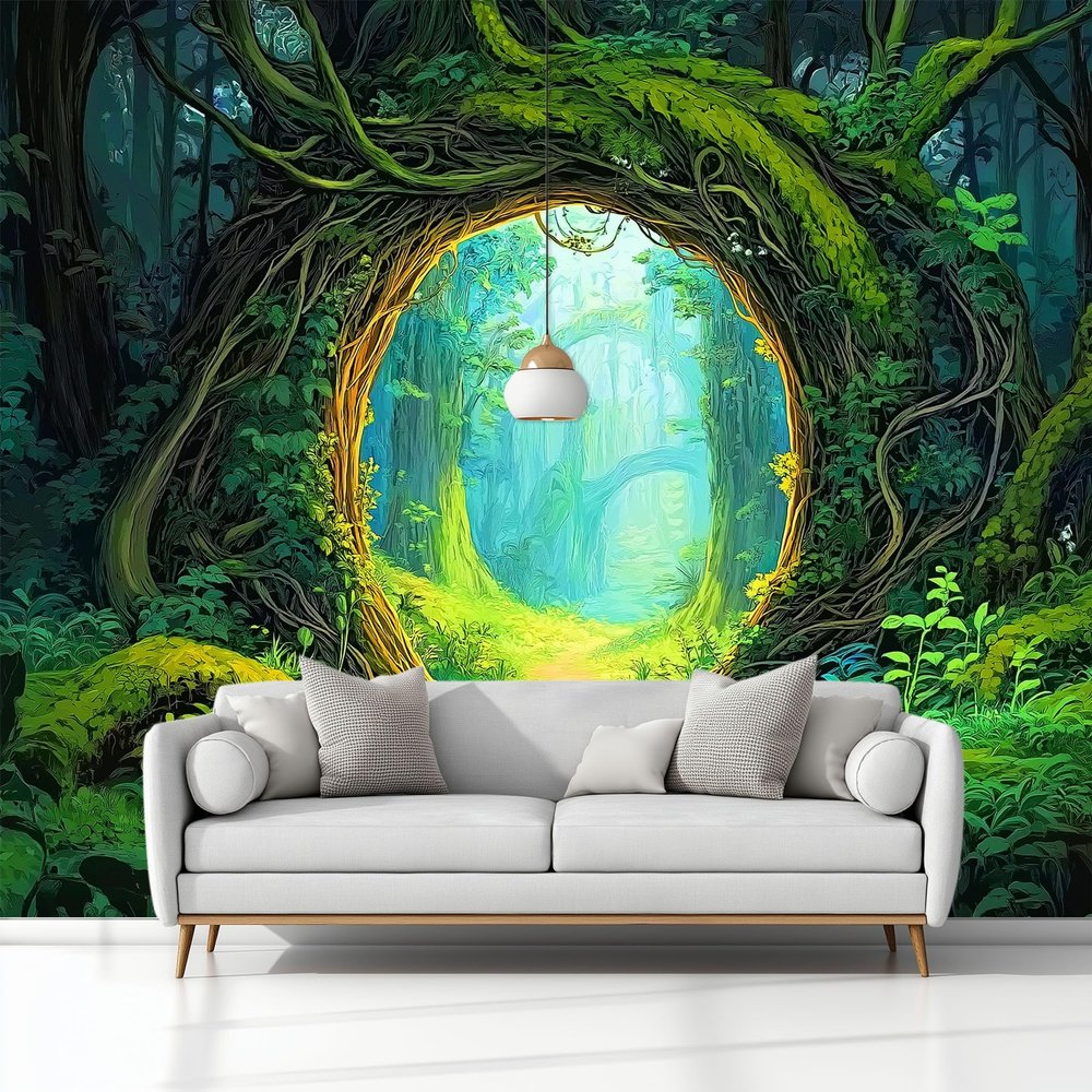 Fantasy Enchanted Forest Tree Gate Non-Woven Photo Wallpaper, 200 x 140 cm
