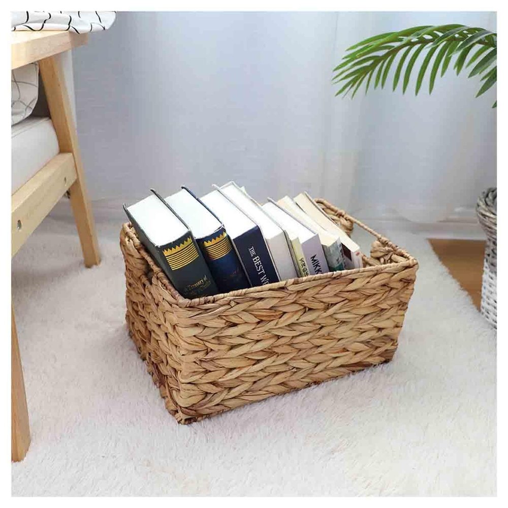 GUOXIAD Woven Storage Basket with Handles, Natural Grass, Large