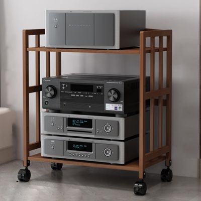 Height-Adjustable Audio Shelf, TV Stand and Record Player Table, 55 x 38 x 77 cm